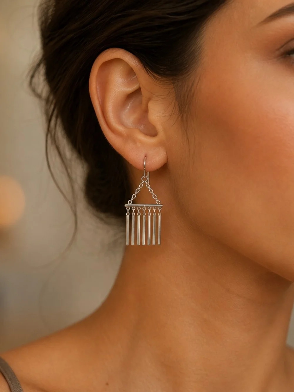 Silver-Tone Triangle Chain Fringe Earrings